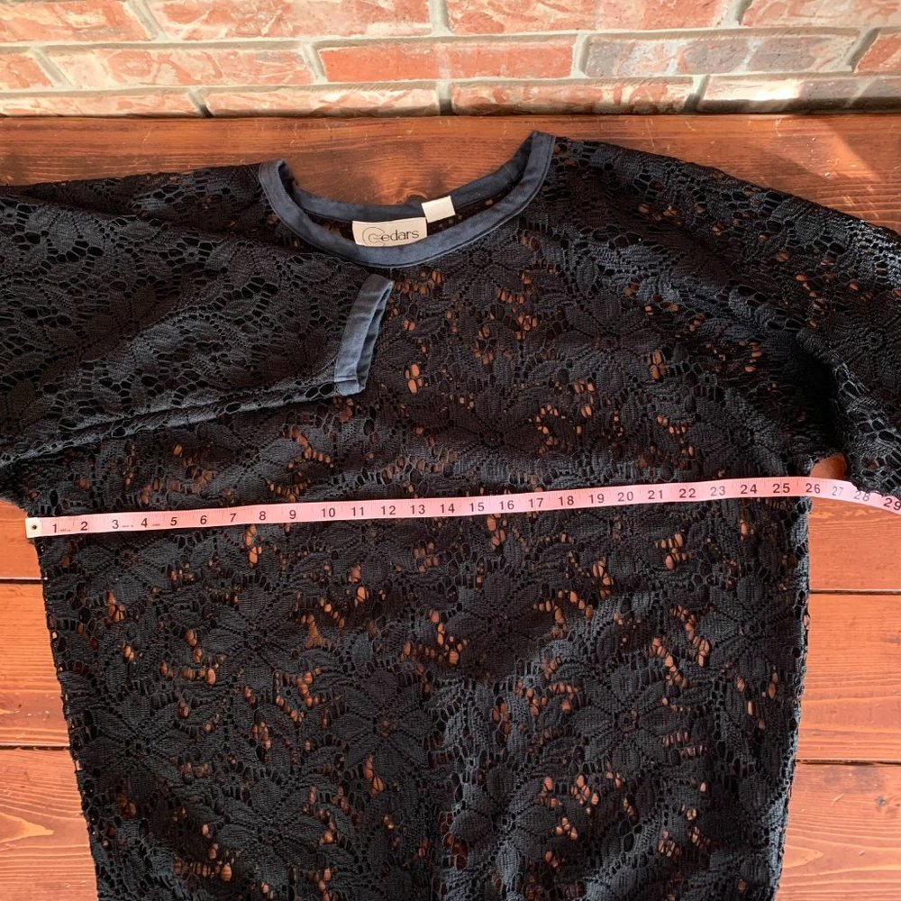 Vintage Cedars Floral Black Lace Medium Women's Tunic Top Blouse 100% Polyester - Picture 8 of 12